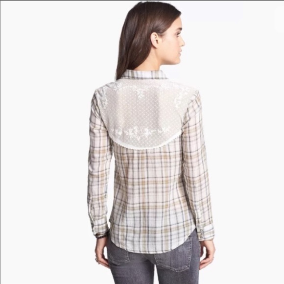 Free People Saddle Up Plaid Lace Yoke Shirt - Picture 4 of 16